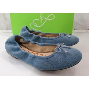 Sam Edelman Felicia Bow Detail Ballet Flat Shoes Light Blue Denim Size 7